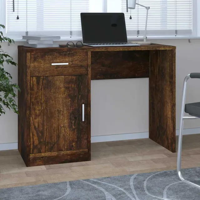 vidaXL Bureau met kast en lade 100x40x73 cm bewerkt hout gerookt eiken, foto 2