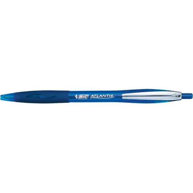 Bic Balpen Bic Atlantis soft metalen clip clic medium blauw