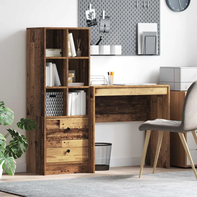vidaXL Bureau Oudhout 125,5 x 40 x 127 cm 2 st bruin, foto 2