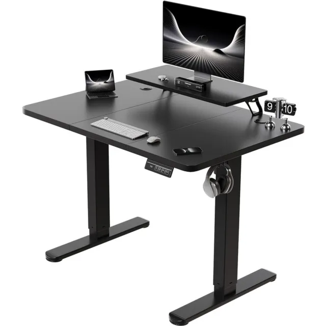 Devoko Elektrisch Zit-Sta Bureau met Monitorstandaard – 120 × 60 cm (B × D) – Stille Motor, Anti-collisionfunctie, 2 Geheugenstanden en LED-display – Draagvermogen 75 kg – Zwart