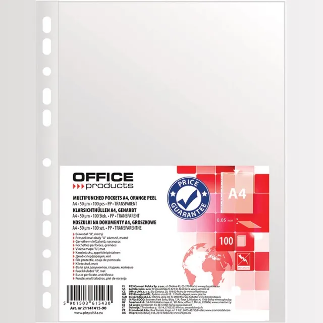 Office Products geperforeerde showtas, A4, 50 micron, gekorreld, pak van 100 stuks
