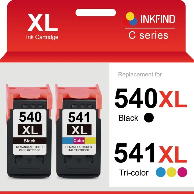 INKFIND 540XL 541XL Inktcartridge compatibel met Canon 540 Canon540 Canon541 Canon 541 Canon PG-540 PG-540L PG-540XL CL-541 CL-541XL Hoge Capaciteit / 2-pack (Zwart x 1 en Kleur x 1)