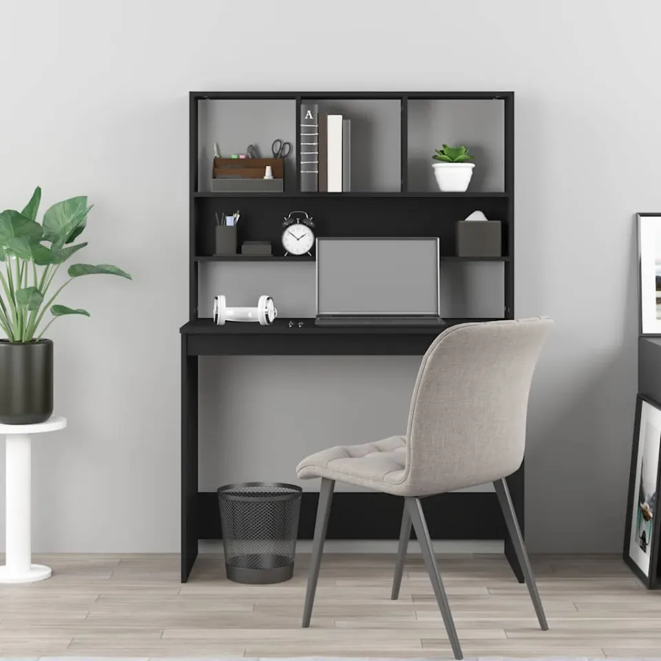 vidaXL Bureau met schappen 102x45x148 cm bewerkt hout zwart, foto 3
