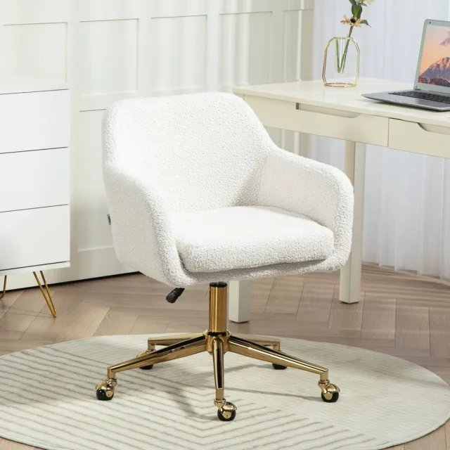 REDOM Bureaustoel - Verstelbare zithoogte - 360° draaibaar met wielen - Met vaste armleuningen - Moderne stijl - Bureau en studeerkamer - Stof en metaal - Crèmewit - 60 x 61 x 79-88 cm