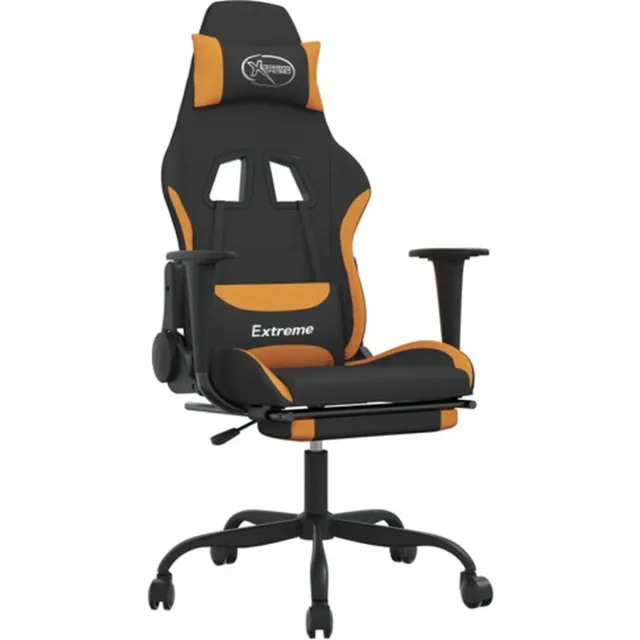 vidaXL Massage - gamestoel - met - voetensteun - stof - zwart - en - oranje zwart en oranje