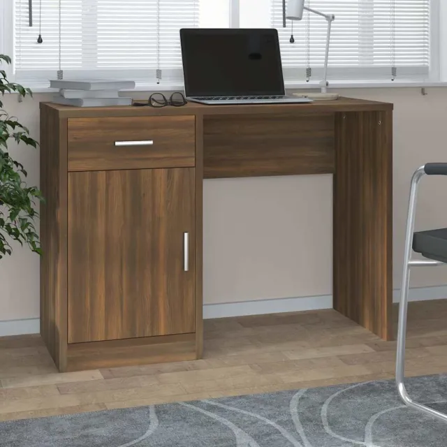 vidaXL Bureau met kast en lade 100x40x73 cm bewerkt hout bruineiken, foto 2