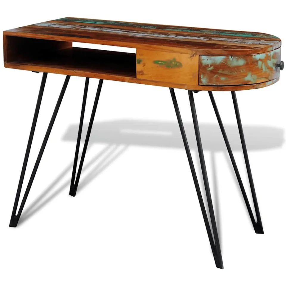 vidaXL Bureau met ijzeren poten massief gerecycled hout Bruin
