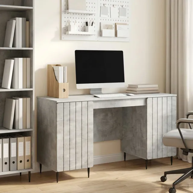 vidaXL Bureau Betongrijs 142,5 x 50 x 75 cm Bewerkt hout grijs, foto 2