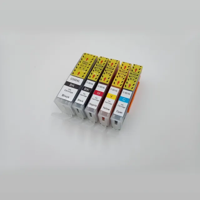 KATRIZ huismerk inkt voor Canon 1X PGI550XLBK + 1X CLI551XLBK + 1X CLI551XL Cyaan + 1X CLI551XL Magenta + 1X CLI551XL Geel (5stuks) - Met chip Zwart, Foto Zwart, Cyaan, Magenta, Geel