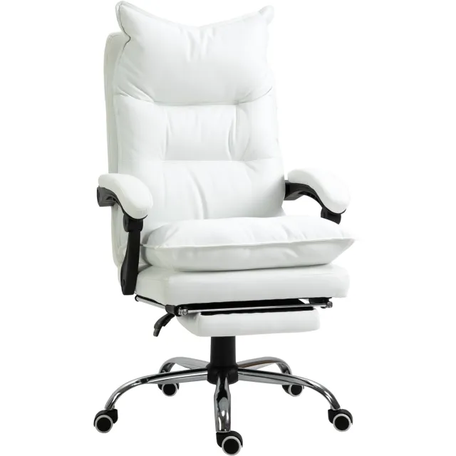 Vinona Ergonomische bureaustoel - Met voetensteun en 155° verstelbare rugleuning - In hoogte verstelbaar - 66 x 72 x 122-130 cm - Wit