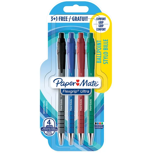 Paper Mate Balpen Paper Mate Flexgrip Ultra medium assorti blister 3+1 gratis