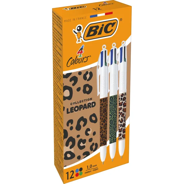 Bic 4-kleurenbalpen Leopard, doos van 12 stuks, assorti blauw