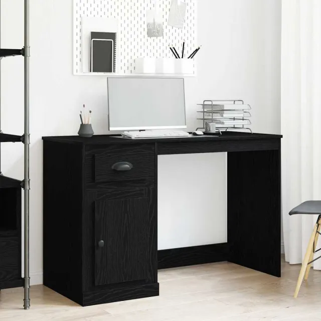 vidaXL Bureau Zwart Eiken 50 x 115 x 75 cm Bewerkt hout, foto 2