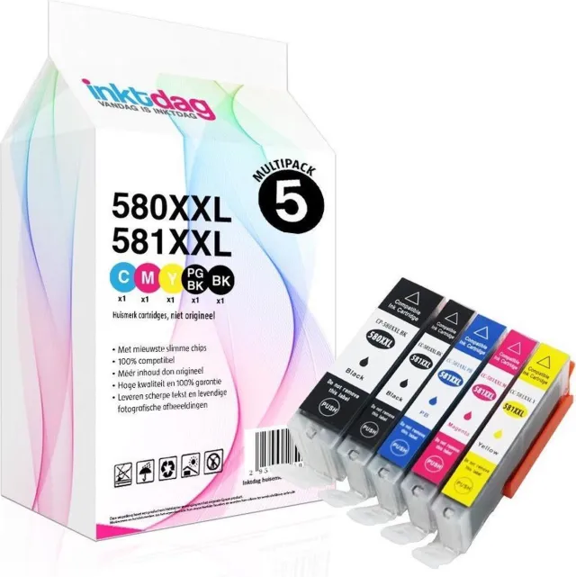 inktdag inktcartridge voor Canon PGI-580XL / CLI-581XL, Canon 580 /581 inktcartridges van 5 kleuren Voor Printers: TS705 / TR7550 / TR8550 / TS6150 / TS6151 / TS6250 / TS6251 / TS6350 / TS8150 / TS8151 / TS8152 / TS8250 / TS8251 / TS8252 / TS8350 Foto Zwart