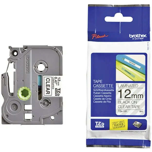 Brother TZe-131S labeltape zwart op transparant 12 mm