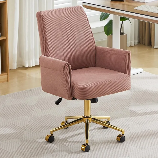 KOMHTOM BLACKCOLORS In hoogte verstelbare draaibare bureaustoel met middelhoge rugleuning, gestreepte stoffen bekleding en ergonomische vorm – de ideale keuze voor werk, studie of ontspanning. De middelhoge rugleuning biedt op Roze