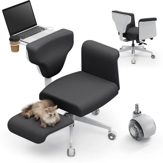 Newtral Ergonomische Bureaustoel met Inklapbare Laptoptafel - Directiestoel met Verstelbare Rugleuning en Armleuningen - voor Werk, Laptop, Ontspanning, Achteroverleunen en Huisdieren Grijs