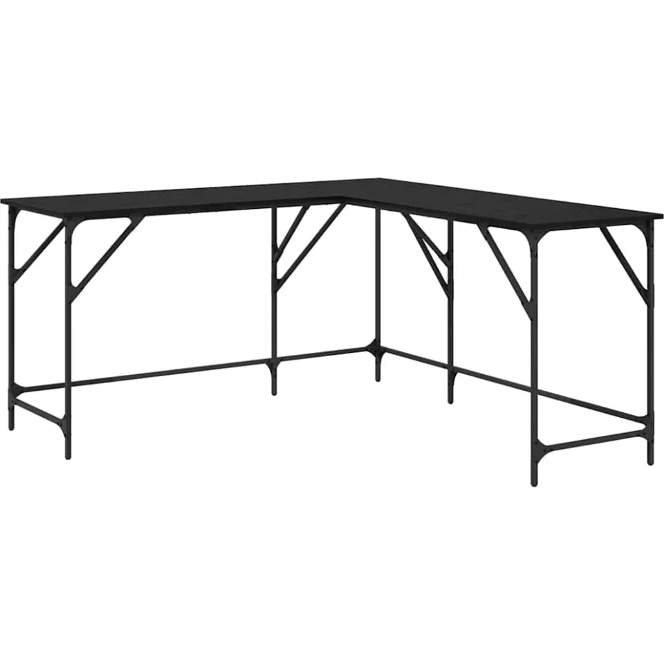 vidaXL Bureau Zwart Eiken Bewerkt hout 149 x 149 x 75 cm, foto 3