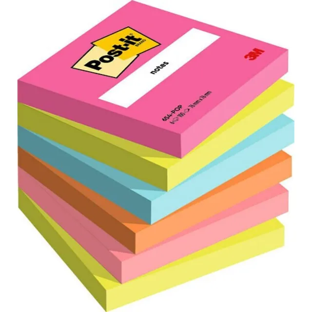 3M 654-6-POP zelfklevend notitiepapier Vierkant Meerkleurig 100 vel Zelfplakkend