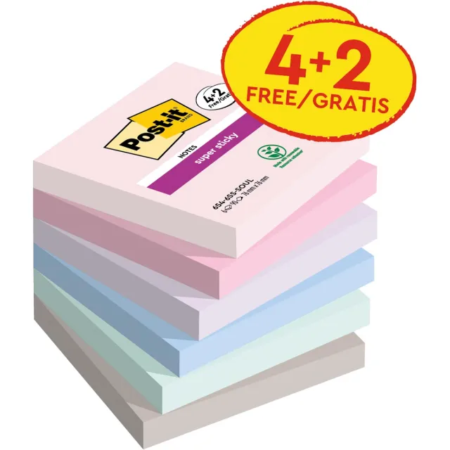 Post-it Super Sticky notes Soulful, 90 vel, ft 76 x 76 mm, 4 + 2 GRATIS blauw