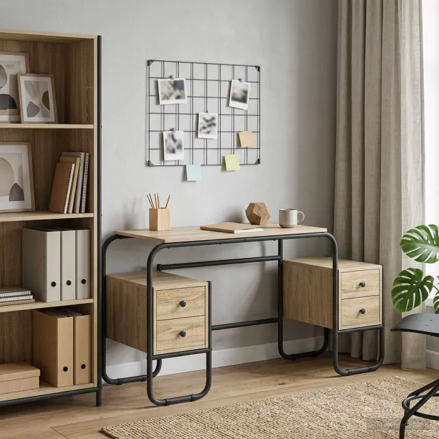 vidaXL Bureau met opbergruimte Sonoma Eiken 145 x 50 x 75 cm, foto 2