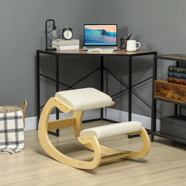 MODENUIT Bureaukruk 55x85x55 cm - Schommelende Kniestoel - Thuiswerk En Meditatie - Berkenhout - Creme Cream White