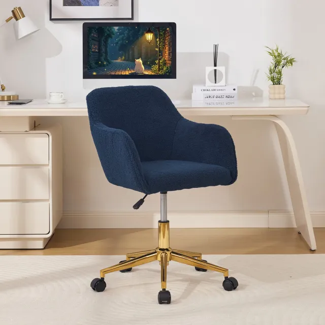 CHICFURN Bureaustoel - Hoogteverstelbaar - Met armleuningen - Donkerblauw