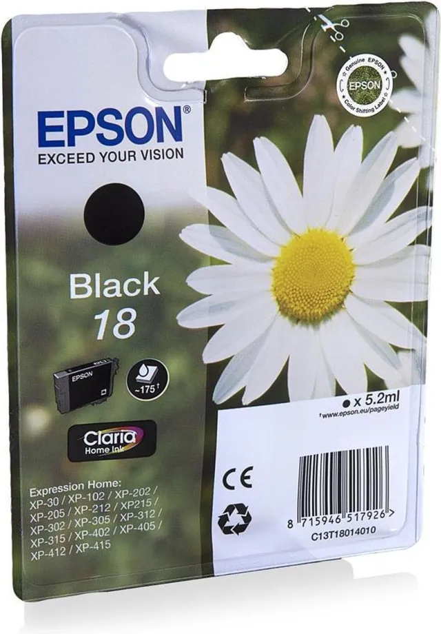 Epson 18 inktcartridge zwart standard capacity 5.2ml 175 paginas 1-pack RF-AM blister