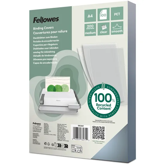 Fellowes Voorblad Fellowes A4 PET 200micron recycled 100 stuks