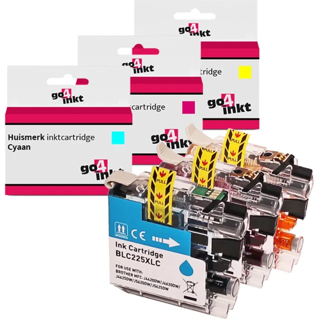 Go4inkt compatible met Brother LC-225XL c/m/y inkt cartridges cyaan/magenta/yellow - 3 stuks Cyaan, Magenta, Yellow