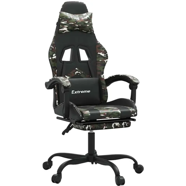 vidaXL Gamestoel - draaibaar - met - voetensteun - kunstleer - zwart&camouflage zwart en camouflage