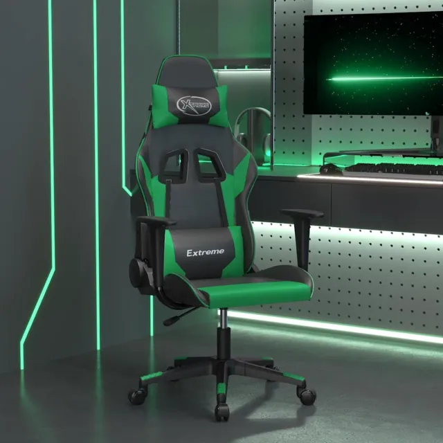 vidaXL Massage - gamestoel - kunstleer - zwart - en - groen zwart en groen