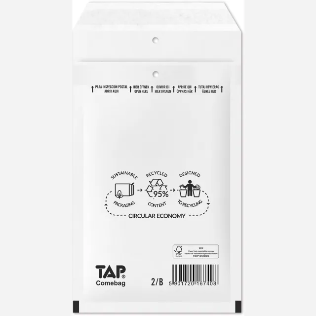 Jiffy Comebag luchtkussenenveloppen, ft 120 x 215 mm, met stripsluiting, wit, doos van 200 stuks