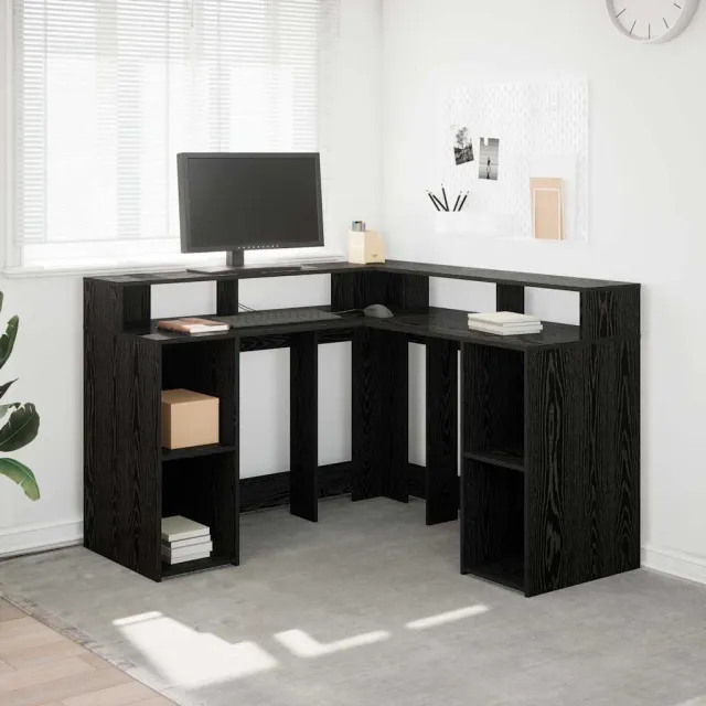 vidaXL Bureau Zwart Eiken 130 x 130 x 91 cm Bewerkt hout, foto 2