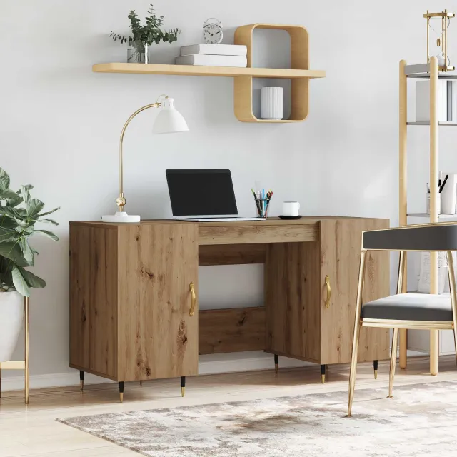 vidaXL Bureau artisanaal eikenkleurig Bewerkt hout 140 x 50 x 75 cm, foto 2