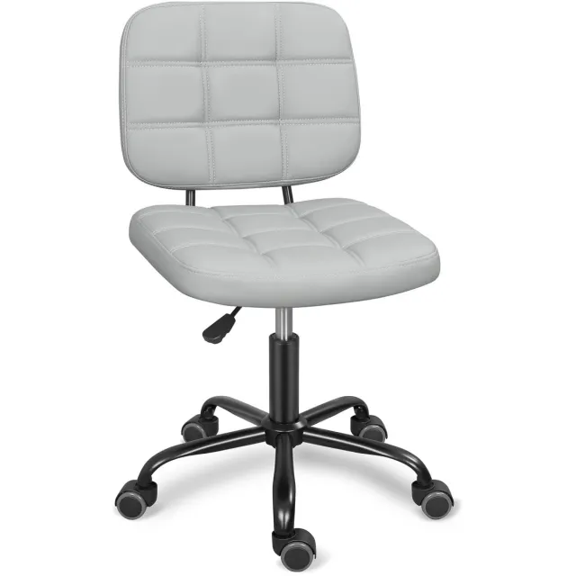 Imperatoris Bureaustoel zonder Armleuningen – Draaistoel met Wielen – Linnen Bureaustoel met Lendensteun – Make-up Stoel / Fauteuil voor Slaap- en Studeerkamer Lightgrey