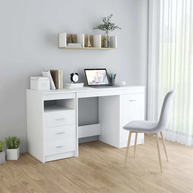 vidaXL Bureau 140x50x76 cm bewerkt hout wit, foto 2