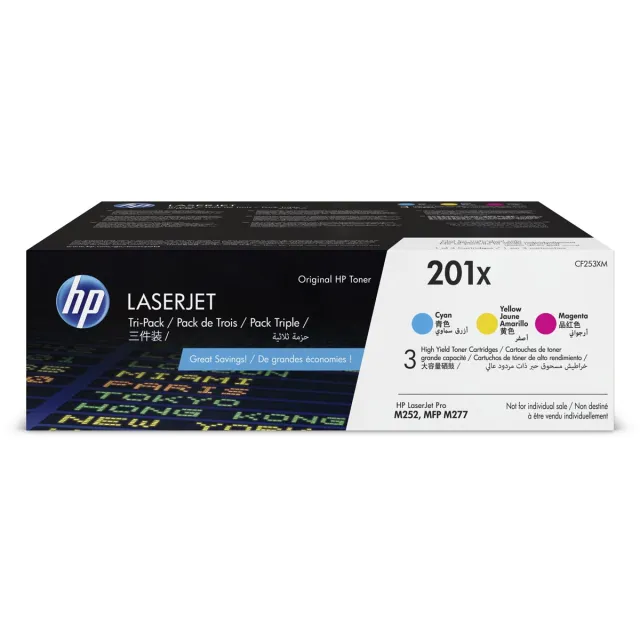 Hp toner 201X, 3 x 2.300 pagina's, OEM CF253XM, 3 kleuren cyaan