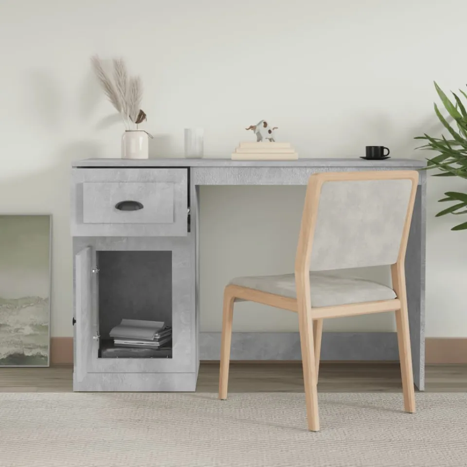 vidaXL Bureau met lade 115x50x75 cm bewerkt hout betongrijs grijs, foto 3