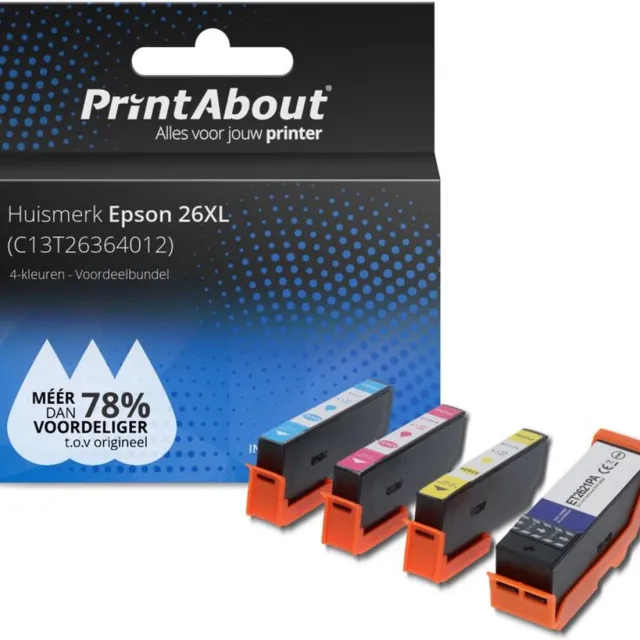 PrintAbout Inktcartridge / Alternatief voor de Epson T2621 / 4 Kleuren 4-kleuren