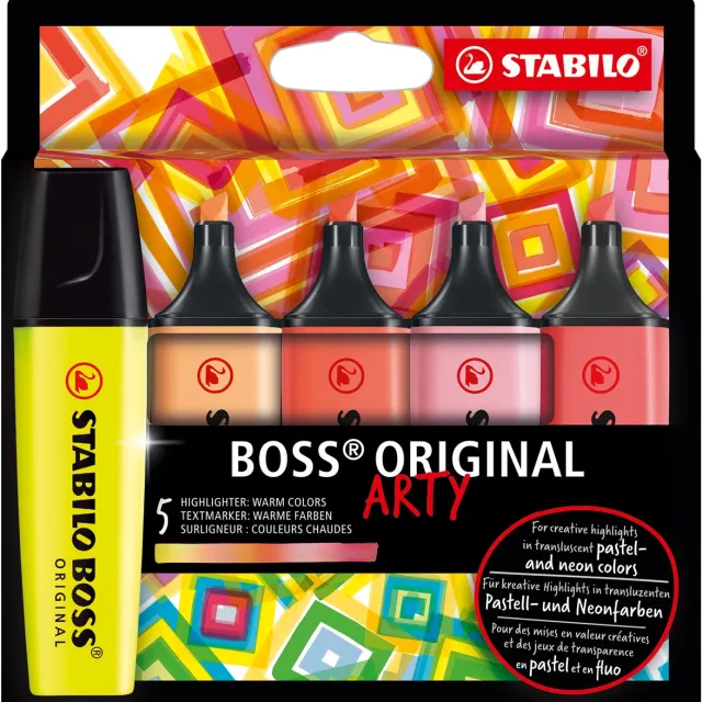 Stabilo BOSS ORIGINAL markeerstift Arty, kartonnen etui van 5 stuks in geassorteerde kleuren