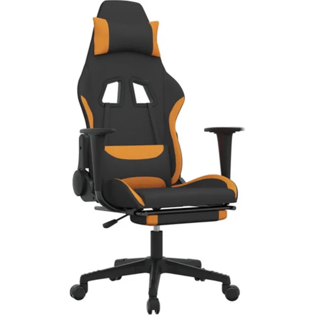 vidaXL Massage - gamestoel - met - voetensteun - stof - zwart - en - oranje zwart en oranje