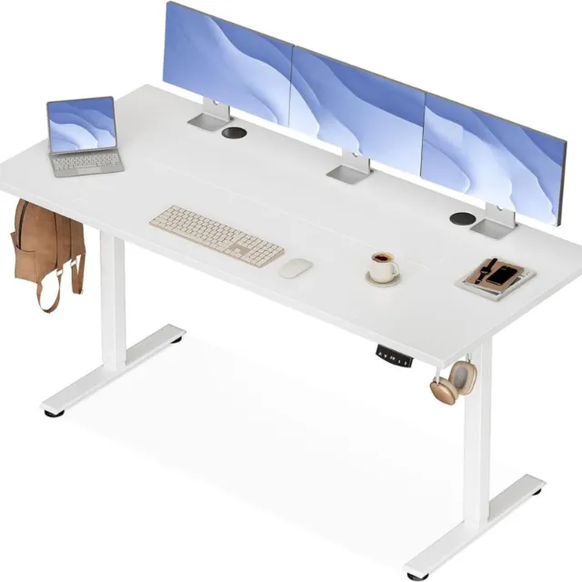 BOG OffiGo in hoogte verstelbaar bureau, 160 cm elektrisch bureau, ergonomisch bureau met geheugenfunctie, in hoogte verstelbaar gamingbureau, modern computerbureau voor thuis, wit