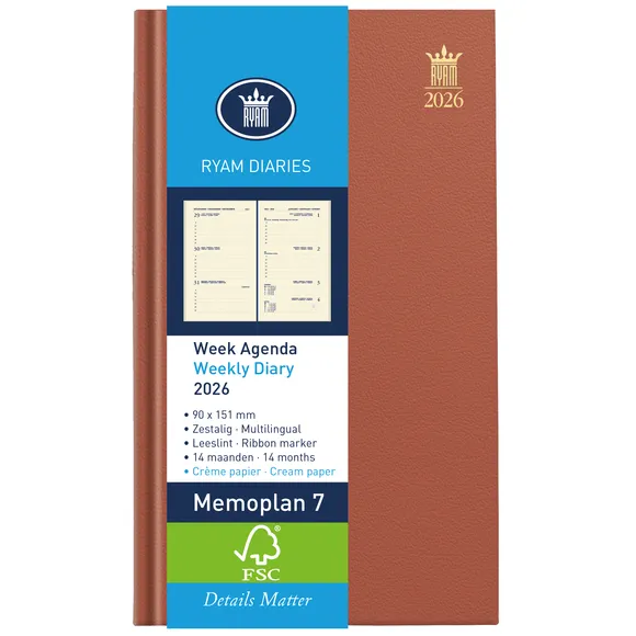 Ryam Agenda 2024 Ryam memoplan 7 Nappa 7dagen/2pagina's assorti