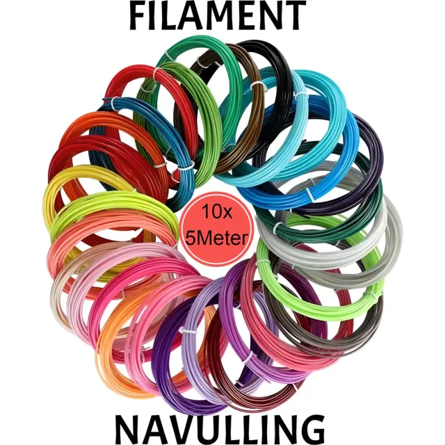 Nereb 3D pen vullingen - PLA Filament - 10 kleuren - 50 meter - 1,75mm - Navulling - Hervulling - Geschikt voor vrijwel alle 3D pennen