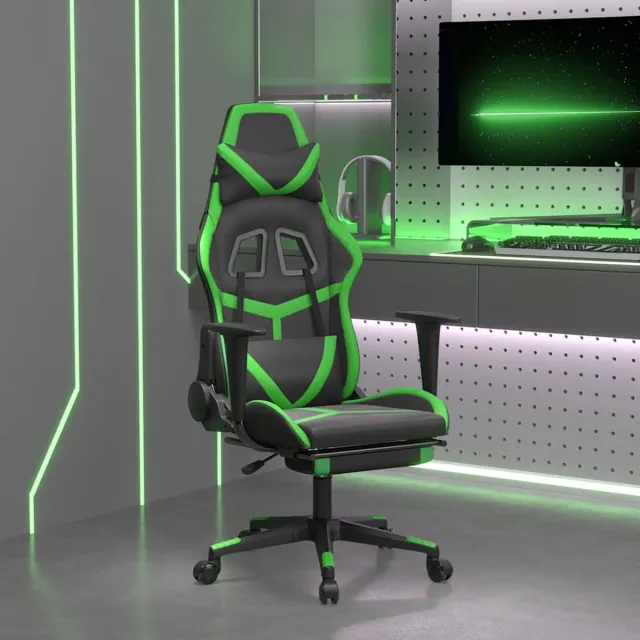 vidaXL Gamestoel - met - voetensteun - kunstleer - zwart - en - groen zwart en groen