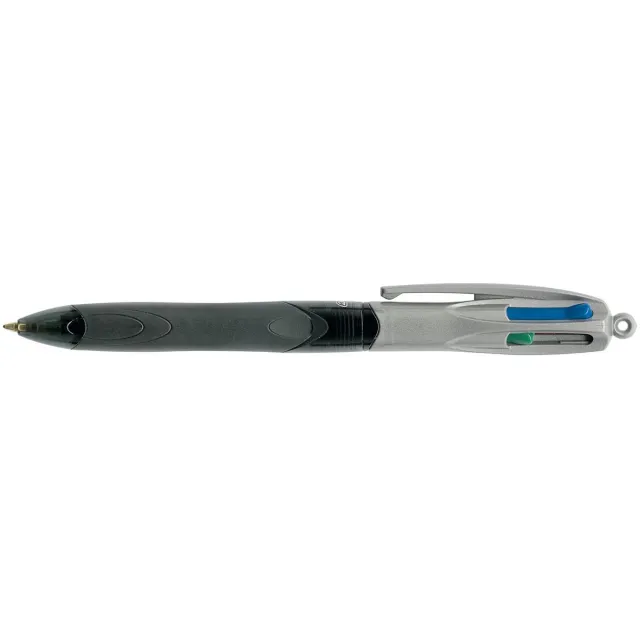 Bic Colours Grip Pro 4-kleurenbalpen, medium, klassieke inktkleuren, lichaam donkergrijs blauw