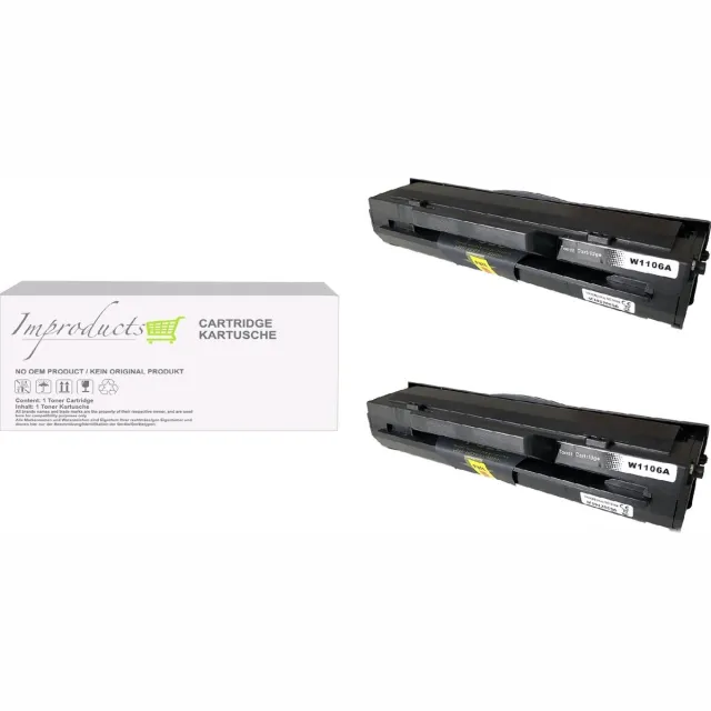 Improducts 2x Improducts® Toner W1106A 106A XL - Alternatief voor Hp Laser 107a 107w, HP Laser MFP 135 135ag 135wg 137 137fnw 137fw 137fwg 138 138fnw 138fw 138p 138pn 138pnw Zwart - 2x