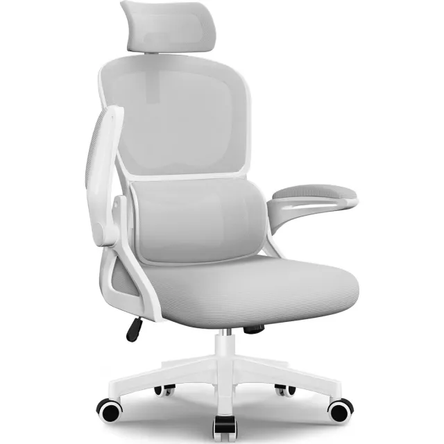 Daccormax Bureaustoel, Ergonomische Bureaustoel met Verstelbare Lendensteun en 3D Hoofdsteun – Bureaustoelen voor Volwassenen – Office Chair 135° Kantelbare Rugleuning – Belastbaar tot 150 kg – Verstelbare Armleuningen – Ademend Mesh – Zwart Grijs