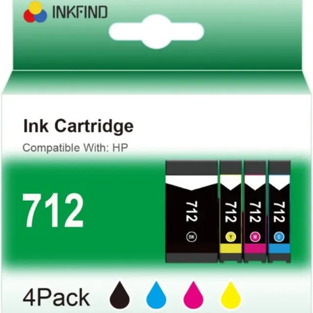 INKFIND 712XL Inktcartridge geschikt voor HP712 HP 712 HP712X HP 712X - Multipack 4 stuks (1 x Zwart, 1 x Cyaan, 1 x Magenta, 1 x Geel) - Hoge Capaciteit voor printers HP DesignJet T210 T230 T250 T630 T650 HP DesignJet Studio Zwart x 1, Cyaan x 1, Magenta x 1, Geel x 1